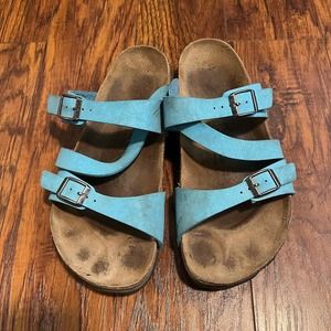Birkenstock Birki’s Nubuck Leather Turquoise Faded Aqua Sandals